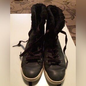 UGG Black Lace Up Fur Boots